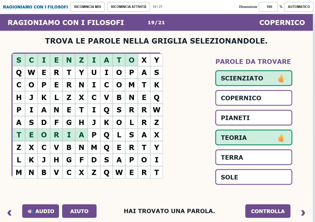 Schermata del Percorso Interattivo di Filosofi 2