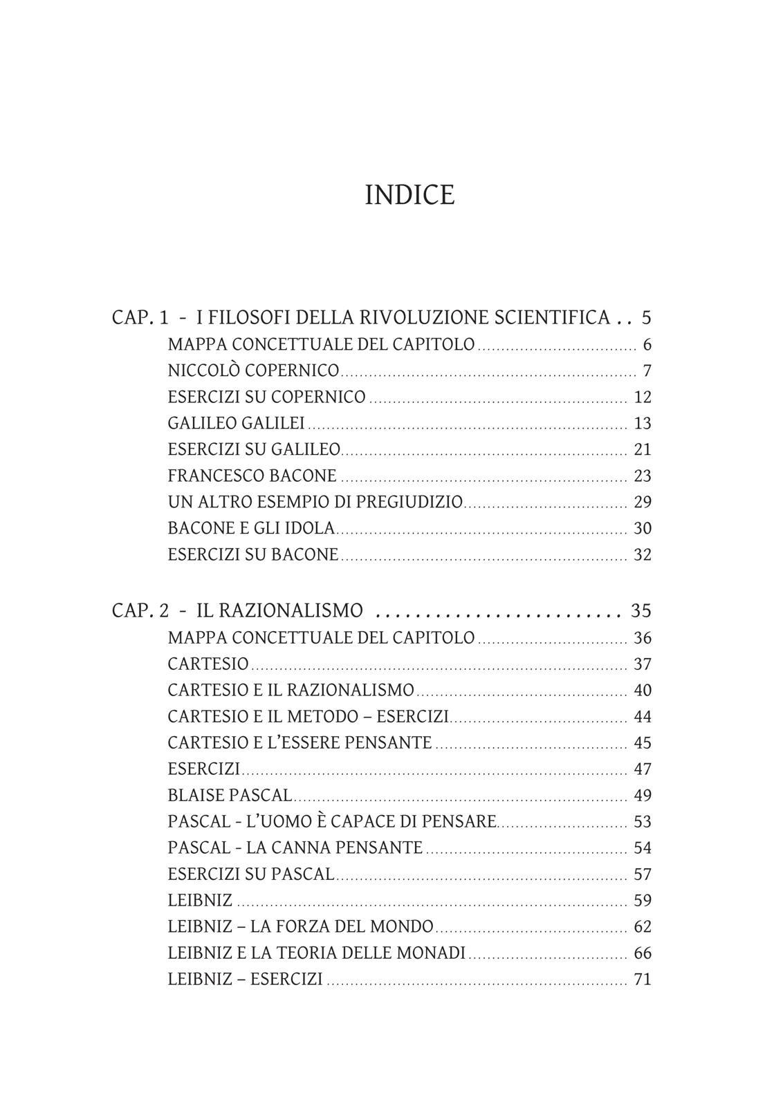 Prima pagina dell'indice dalla Rivoluzione Scientifica a Leibniz
